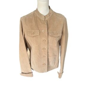 Worthington Tan beige Suede Women's Jacket large button front shacket pockets